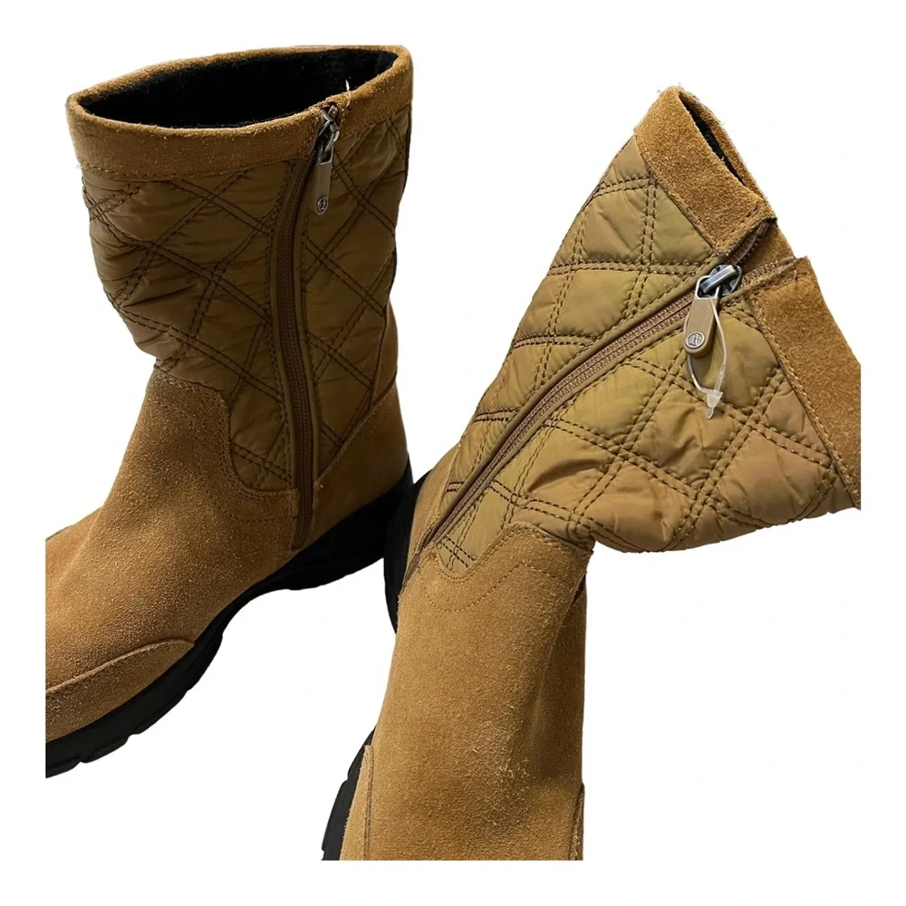 Lands’ End Suede Quilted Zip Tan On Boots size 7 Medium